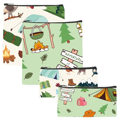 CREATCABIN 4 Bolsa de Almuerzo Pequeña con Cremallera de 2 tamaños, Reutilizable, para Sándwiches, Refrigerios, Impermeable, Lavable, Diseño de Árbol de Aventura, Bolsa de Almacenamiento de Alimentos