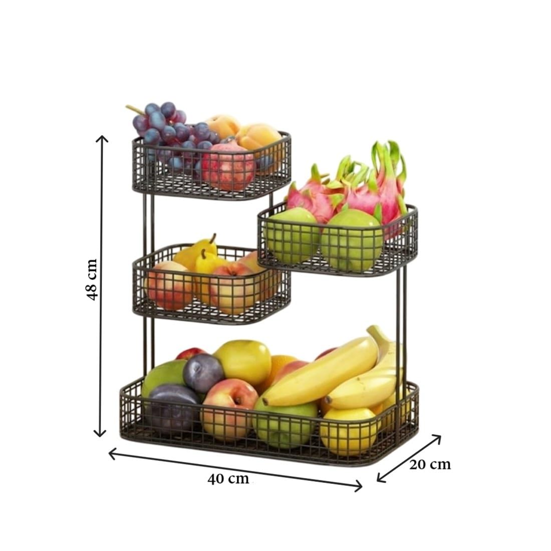 PRIME KRAFTS 4 Tier Fruit Basket Bowl for Kitchen Counter | Countertop Storage Organizer for Home and Kitchen - Black 2