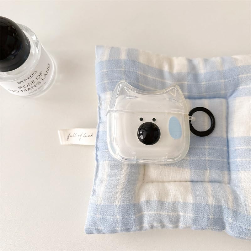 Image of Transparent Clear Earphone Case for AirPods 4, Cute Lovely Cat Face Soft TPU Silicone Case, Kitty Ear AirPods 4 Cover Protective Skin Shockproof Protector for iPod Earbuds -Sweating Dog