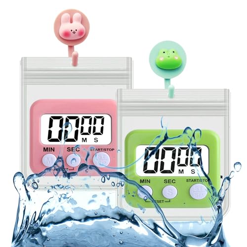 2-Pack-Silent-Non-ticking-Battery-Operated-Shower-Timer-Digital-Timer-with-Waterproof-Bag-Small-Size-Kitchen-Timer-with-Magnet-and-Back-Stand-GreenPink