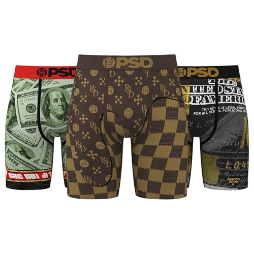 PSD Men's Boxer Briefs - Make Bank 3 Pack, 7 Inch Inseam, Stretchy Moisture-Wicking Boxer Briefs for Men Pack, Medium
