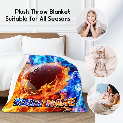 Football Blanket Personalized Sports Blankets Gifts for Boys Adults - Flannel Soft Throws for Team 4 Sizes