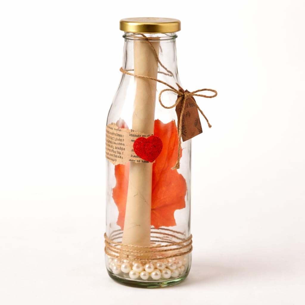 OCHRE Romantic Message in a Bottle Gift for Boyfriend Girlfriend | Glass Love Letter Jar with Scroll, Pearls, Maple Leaves & Jute Rope | Anniversary, Birthday, Valentine's Day Keepsake Décor-image-1