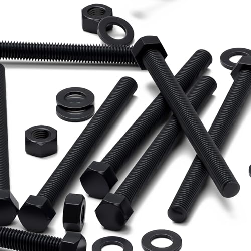 Image of 10x Black PP Hex Head M8 x 100 mm Plastic Bolts, Nuts & Washers (5 /16 x 3 15 /16 in)