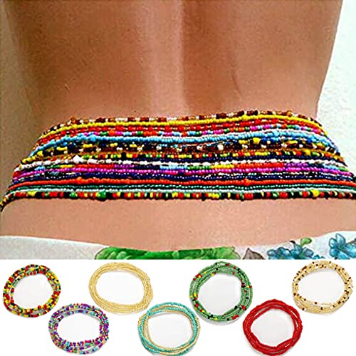 Sethexy En couches Perles Chaîne de taille Mode Ventre Chaîne de corps plage 7Pack Bijoux de taille Accessoires de carrosserie pour femme Cover