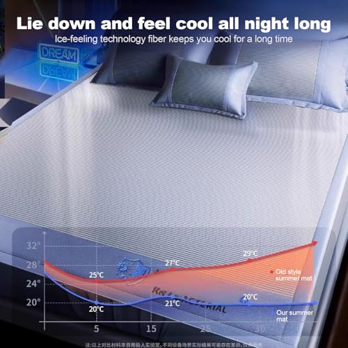 Juego de cubrecolchón refrescante, 1 colchón refrescante transpirable y 2 fundas de almohada de bambú lavables, ratán suave para personas que duermen con calor, solución ideal para ropa de cama de