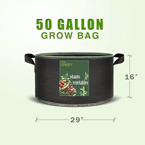 Linery 1-Pack 50 Gallon Planting Bag Black Heavy Duty Thickened Large Capacity Upgrade Hemming Process Grow Bag With Handles Non-Woven Fabric Plant Pots (【1-50 G】) #TOP5