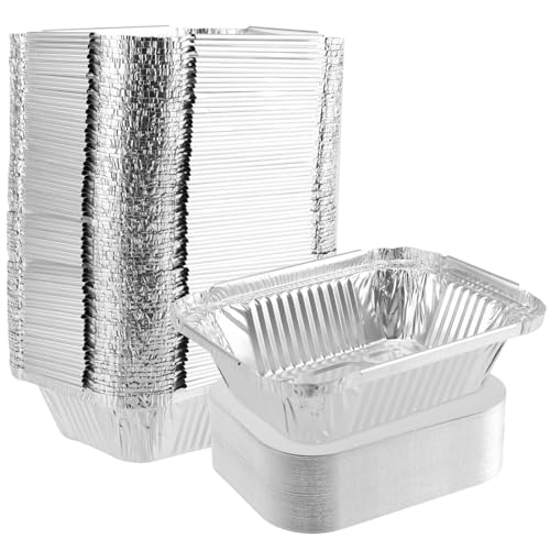 PUCSIQ Lot de 100 Barquettes en Aluminium Jetables avec Couvercle, 13 x 10 x 4,2 cm, 260 ml, Pour barbecue, gâteaux, fruits et légumes