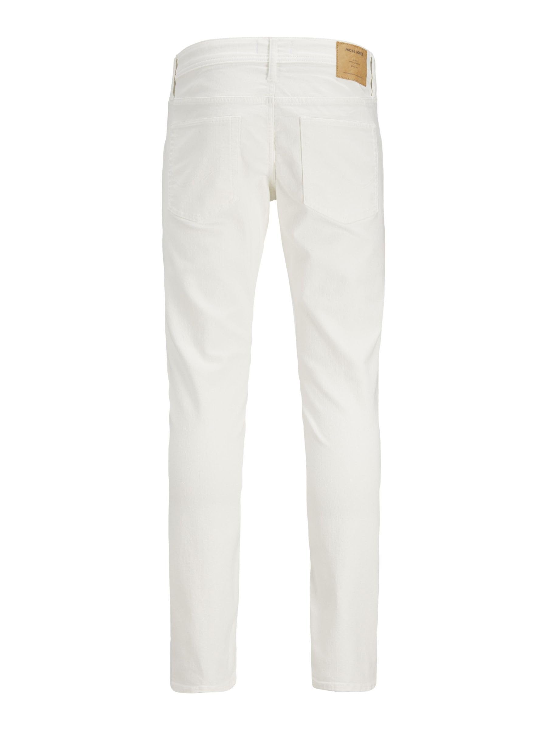 JACK & JONES Mens Slim Fit Jeans, Low Rise Stretch Denim Trousers for Men, White Colour, UK Size - W28 to W36
