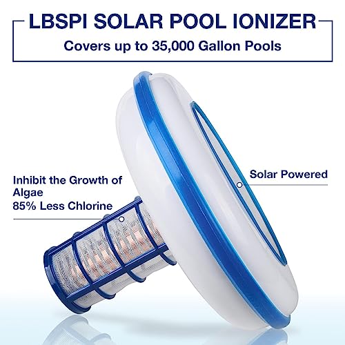 L'ioniseur solaire de piscine réduit le chlore de 85 %, anode cuivre-argent pour piscines de 35 000 gallons, eau cristalline, comprend une brosse et des tiges de rechange, un nettoyant flottant