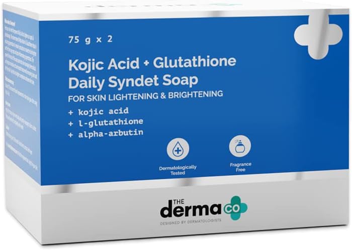 The Derma Co Kojic Acid + Glutathione Daily Syndet Soap with L-Glutathione & Alpha Arbutin | Reduces Dark Spots, Pigmentation & Blemishes | Brightens Skin | For Men & Women | 75 g x 2