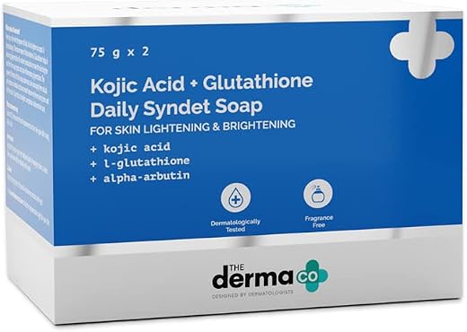 The Derma Co Kojic Acid + Glutathione Daily Syndet Soap with L-Glutathione &amp; Alpha Arbutin | Reduces Dark Spots, Pigmentat...