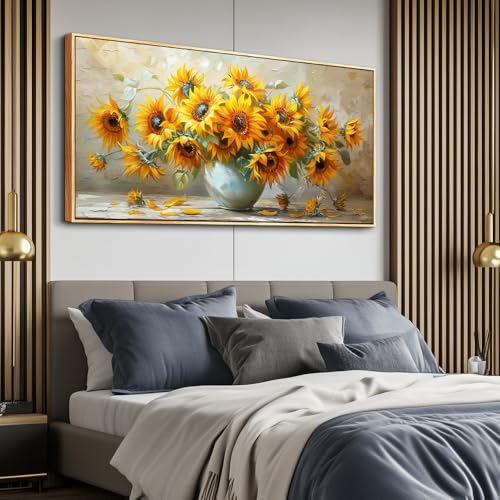 PHAOHUAXM Large Canvas Wall Decor For Living Room Dining Room Mural Vintage Print Yellow Flower Paintings Wood Framed Artwork For Farmhouse Kitchen Bedroom Corridor Home Decor Aesthetics 30x60 In