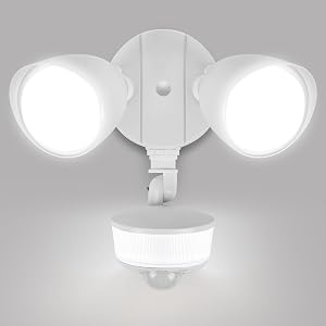 LUTEC 34W 3000 Lumen Motion Sensor Outdoor Lights, 5000K Daylight, IP65 Waterproof Flood Lights Outdoor with Night Light, Dusk to Dawn Motion Detector Security Lights for Outside Garage, Yard-White