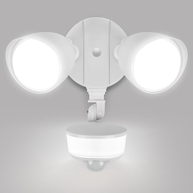 LUTEC Lumières Extérieures à Capteur de Mouvement 34W 3000 Lumens, 5000K Lumière du Jour, Lumières Inondation Étanches IP65 avec Lumière Nocturne, Détecteur de Mouvement Dusk to Dawn pour Garage Extérieur, Cour - Blanc