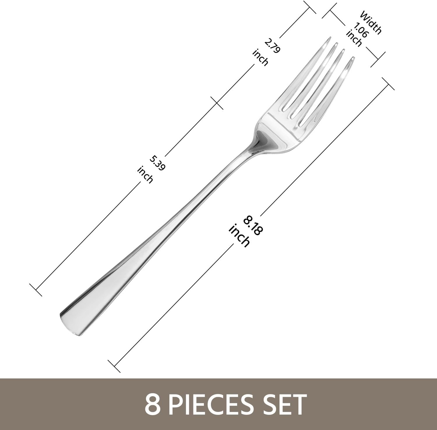 KINGSTONE Forks 8 Piece Dinner Forks Set, 18/10 Stainless Steel, 8.18 Inch