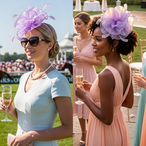 Image of DRESHOW Fascinators Hat Tea Party Headwear Ribbons Feathers on a Headband and a Clip for Women