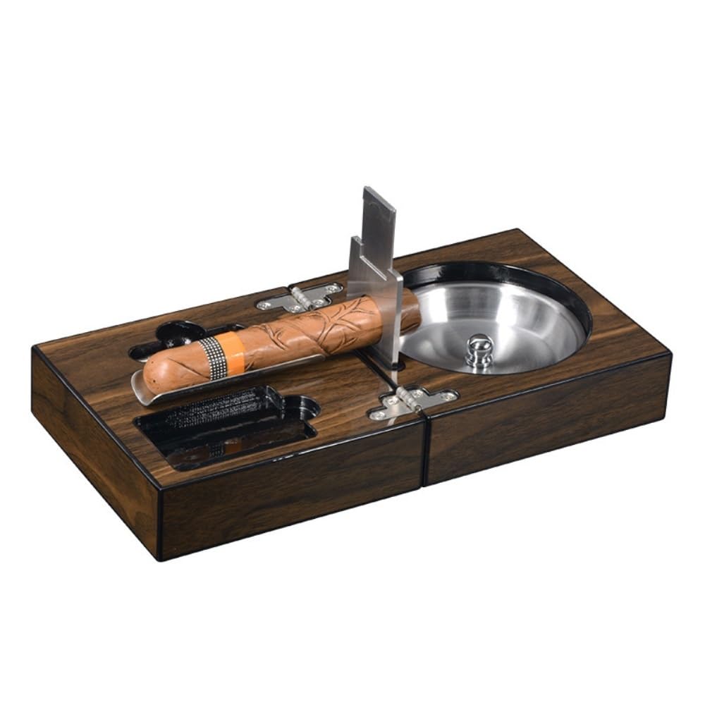Ensemble de cendriers à cigares en bois de noyer, étui portable