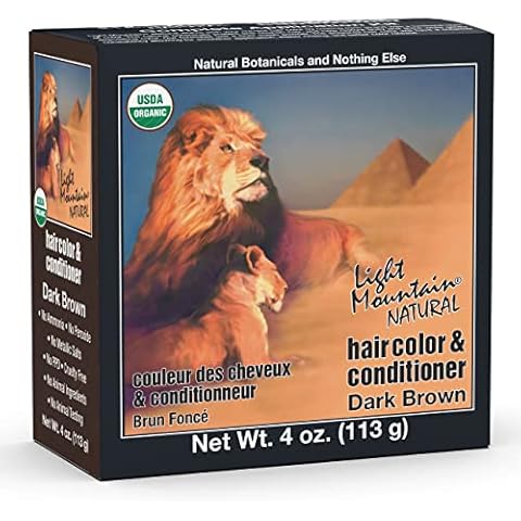 Light Mountain Henna Hair Color & Conditioner - Dark Brown Hair Dye for Men/Women, Organic Henna Leaf Powder and Botanicals, Chemical-Free, Semi-Permanent Hair Color, 4 Oz Cover