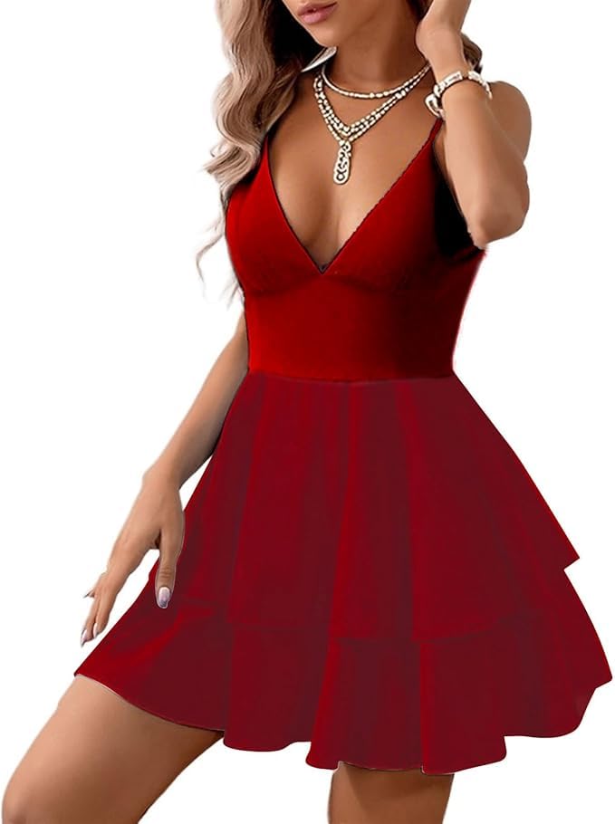 Image of Vimagcal Women's Backless Bow Tie Short Dress V Neck Summer Models Sexy Halter Dresses