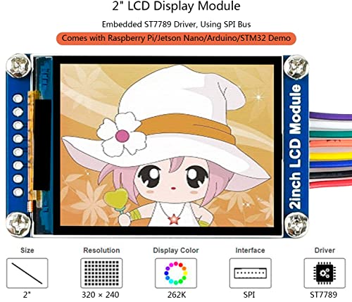 Image of waveshare 2inch IPS LCD Module 240x320 Resolution Display for Raspberry Pi /Jetson Nano /Arduino /STM32,SPI Interface RGB, 262K Color Display Color 3.3V Operating Voltage