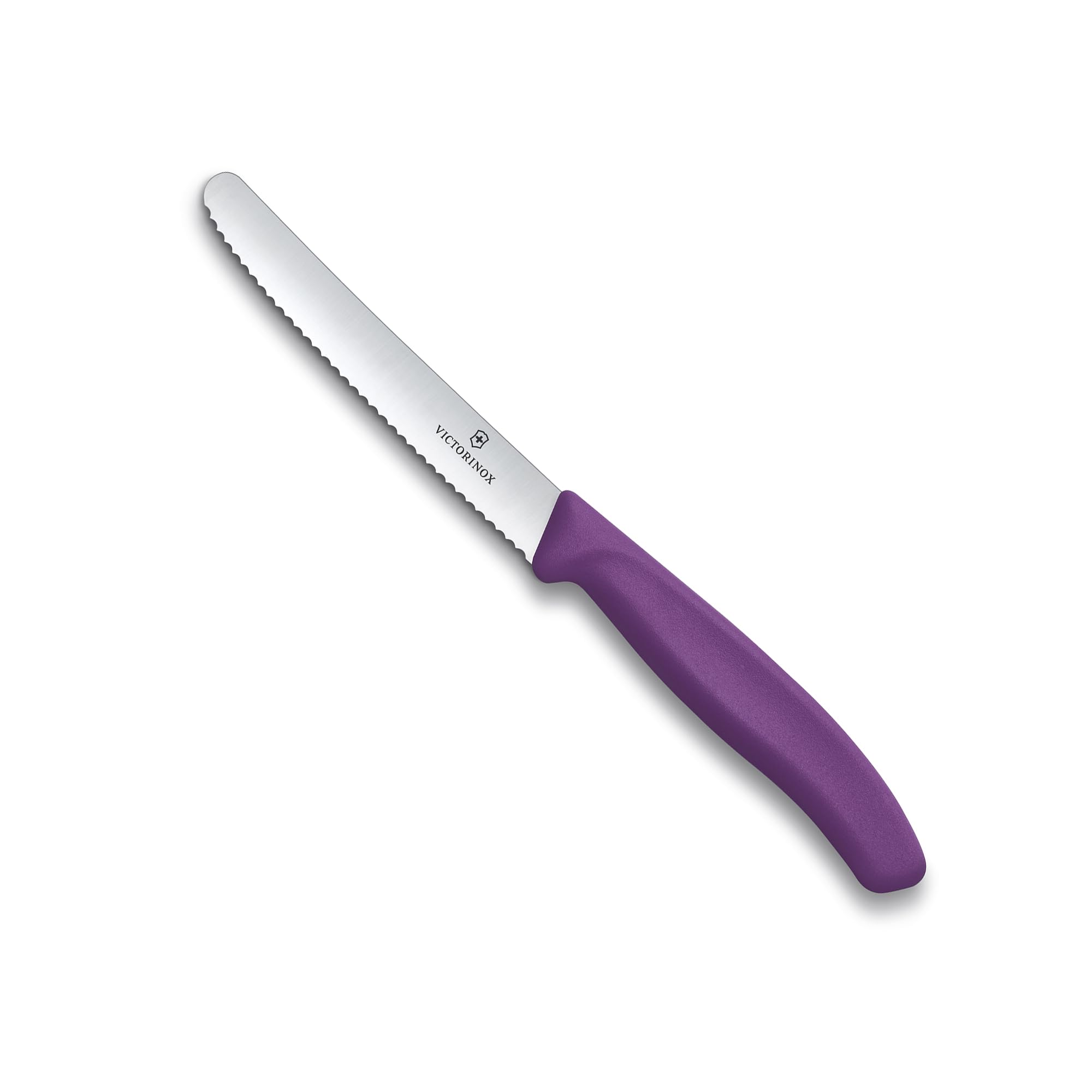 Victorinox Swiss Made, Stainless Steel Swiss Classic Paring Knife, 11 cm, Serrated Edge with Round Tip, Professional and Household Kitchen Tools, Kitchen Items, Purple, 6.7835.C1 | Multipurpose Knife
