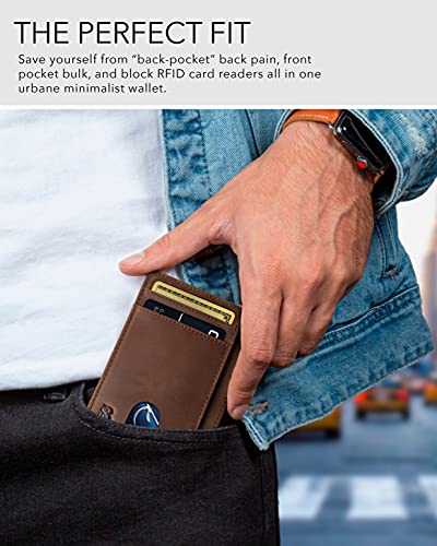 Serman Men's Slim Magnetic Bifold RFID Leather Wallet with Front Pocket