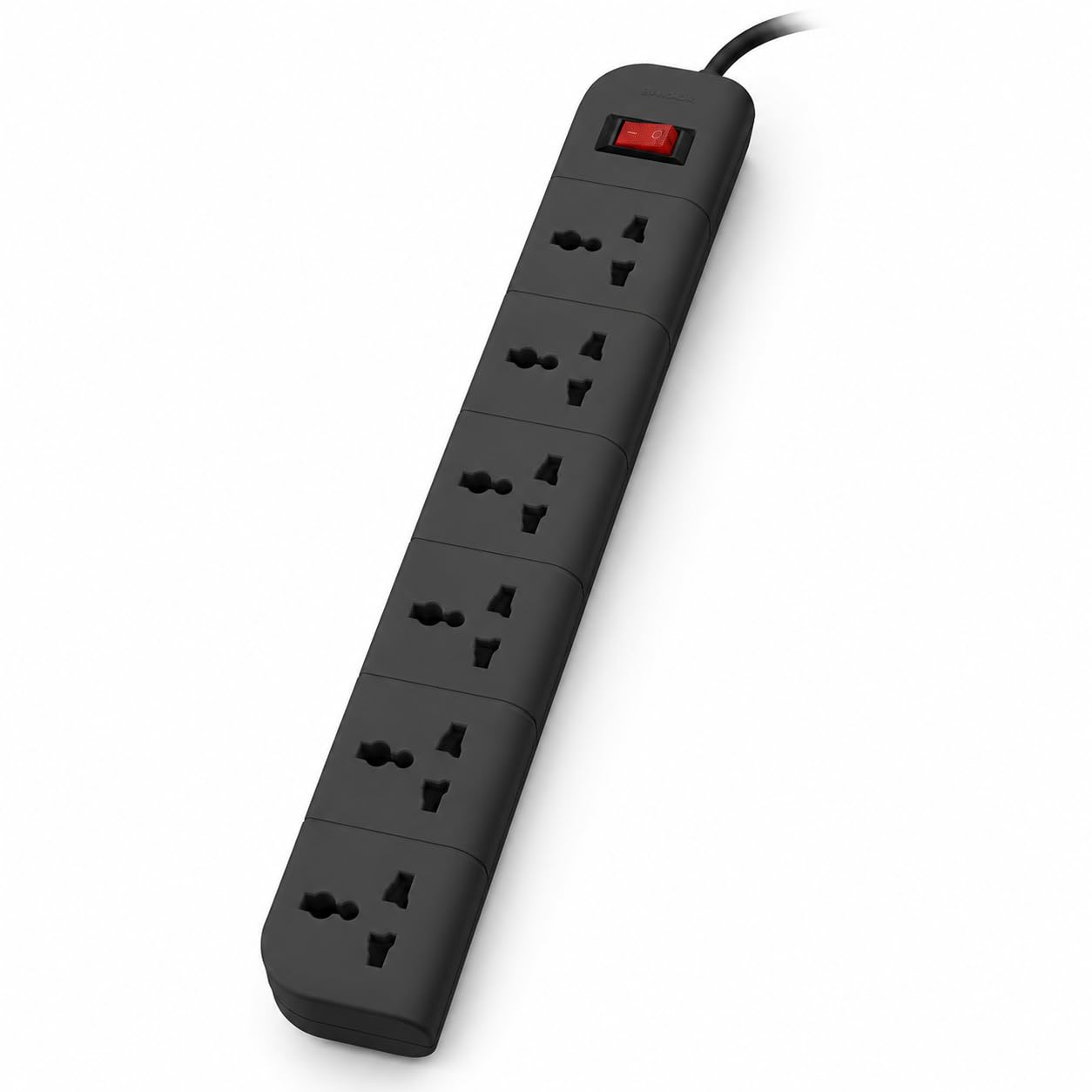 6-socket extension board with surge protector universal socket with 6.5ft (2-meter) heavy duty cable overload protection, comes with 5 years manufacturer warranty, grey color, 220 volts