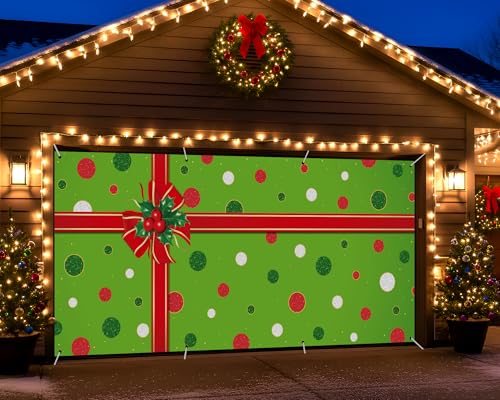 HunnmingRe 16 x 7Ft Christmas Garage Door Banner Decoration Magnetic Garage Door Covers Large Christmas Backdrop Decorations for Indoor Outdoor Xmas Party(Red and Green Polka Dots) by HunnmingRe - Image 7