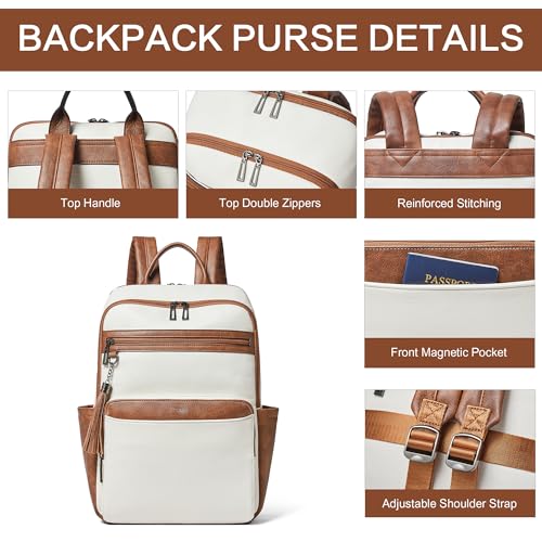 Mochila de cuero para portátil para mujer beige miniatura 5