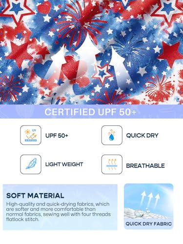 Image of BesserBay Girls 4th of July Elastic Waist Beach Swim Shorts American Flag Trunks with Pockets 5-14 Years