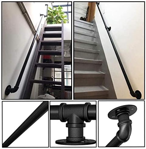 Vintage Black Wrought Iron Stair Railing Brackets Kit - Wall-Mounted Balustrade for Terraces & Balconies - Durable Metal Handrail Support - 280cm Length