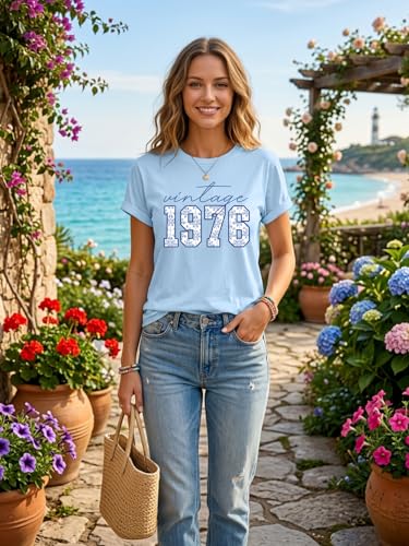Image of 50th Birthday Gift for Women Vintage 1975 T Shirts Retro Graphic Birthday Shirt Casual Letter Print Short Sleeve Tee Tops