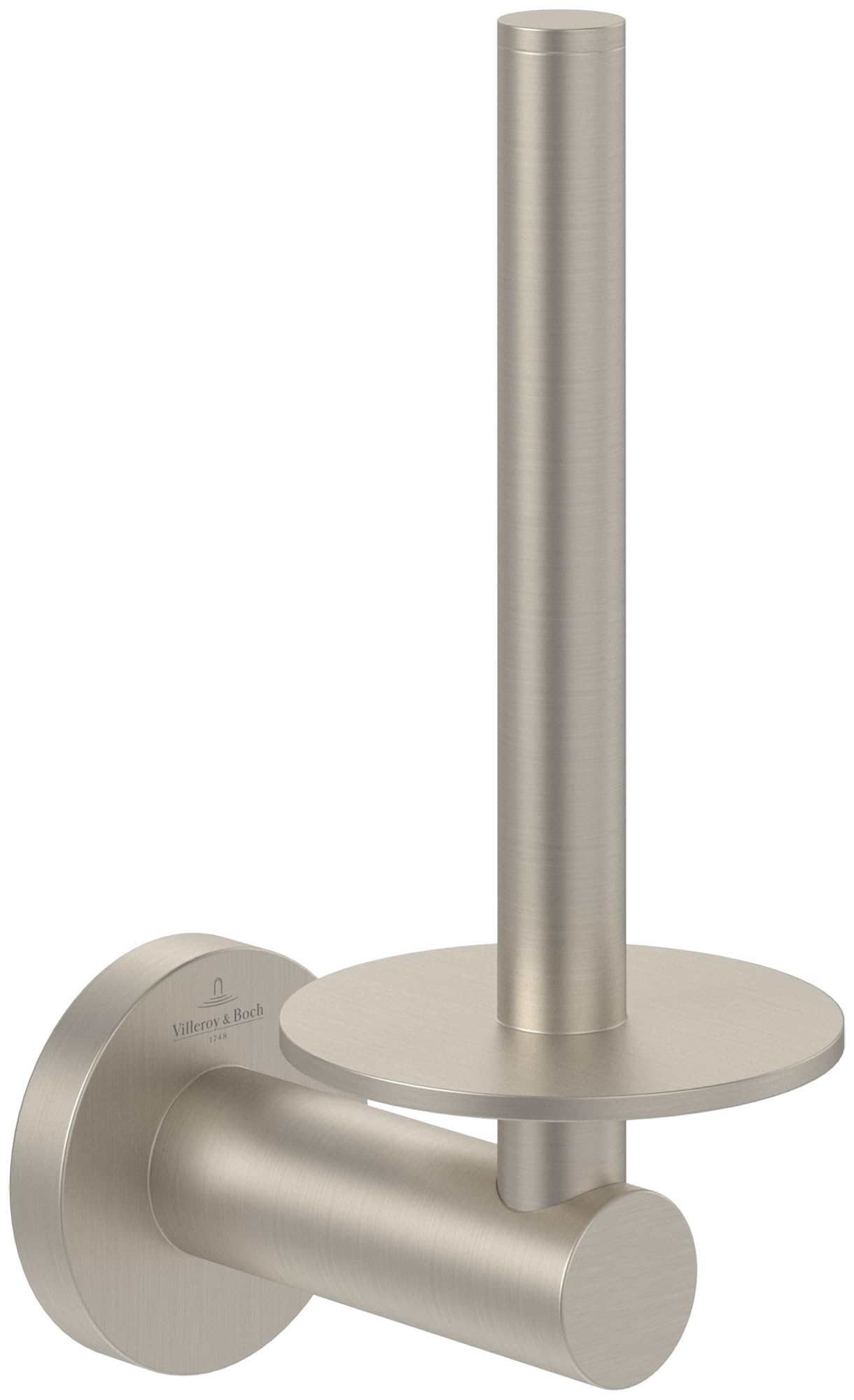 Villeroy & Boch Elements - Tender spare toilet roll holder, holder for spare toilet rolls for wall installation, toilet paper storage made from zinc, round, Brushed Nickel