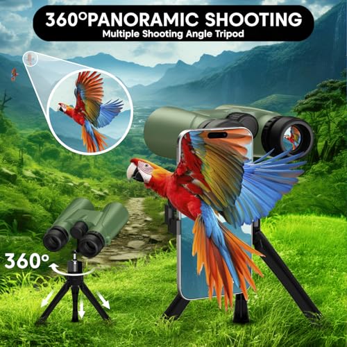 Image of Sounce 12x42 Binoculars for Long Distance | Ultra HD Binocular for Adults | BAK4 Prism Green Coated | Bird Watching Wildlife Safari | 360 Degree Tripod & Pouch Included (Green)