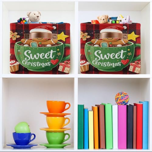 Image of Aslsiy Storage Basket Gingerbread Man in Cup Christmas Nursery Bins Baby Box Canvas Clothes Shelf Basket Laundry Hampers 2 Pcs