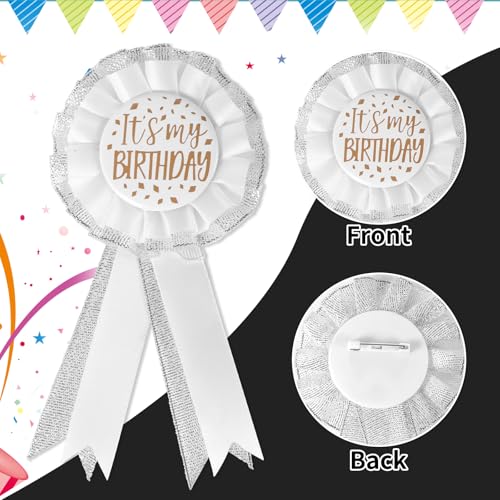 2pcs It's My Birthday Brooch Pin for Women Men, Satin Fabric Happy Birthday Button Apparel Pin Award Ribbon Badge Celebration Accessory for Prize Party Decoration Jewelry Gift (Black, White)4