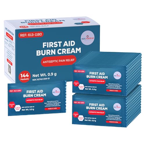 First Aid Burn Cream Packets Box of 144 Burn Ointment with Lidocaine and Benzalkonium Chloride for Minor Scrapes Cuts and Skin Irritations Home and Medical Skincare