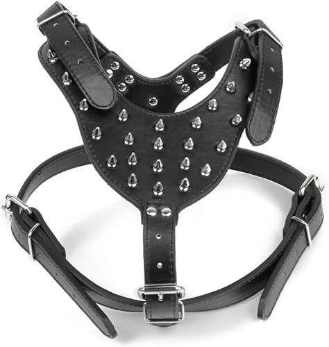 Miniatura 7 de Arnés de perro de poliuretano con tachuelas para razas Terrier resistente, cuello negro, pecho transpirable, forro suave de metal