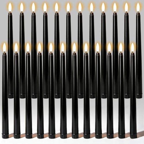 Image of Wondise 24pcs Halloween Flameless Taper Candles, Black Candles Battery Opearated Plastic LED 3D Wick Flickering for Halloween Table Decorations