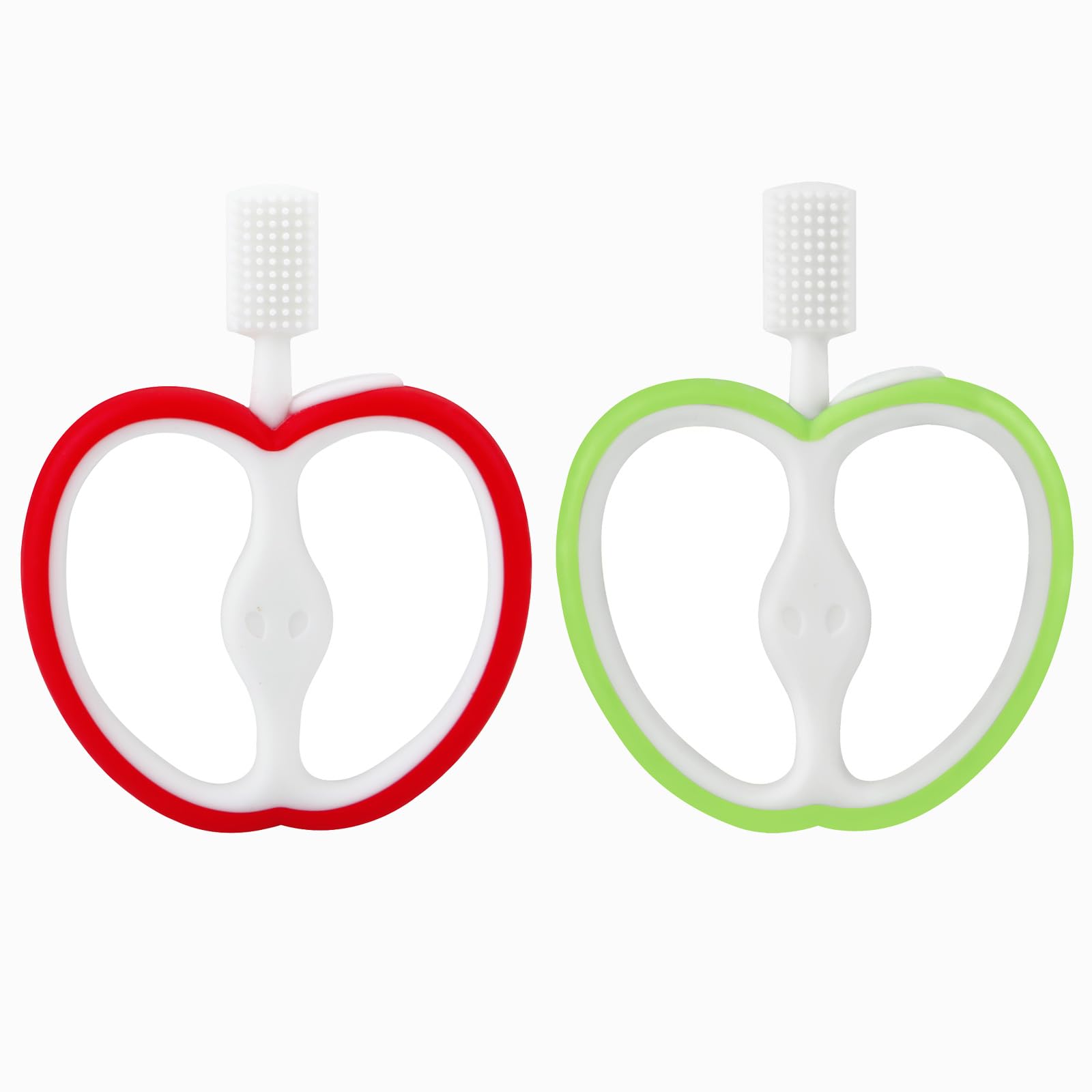 PandaEar 2 Pack Baby Toothbrush, Silicone Double-Sided Oral Care Teether Brush for Infant 6 to 12 Months, Easy to Hold -Green & Red