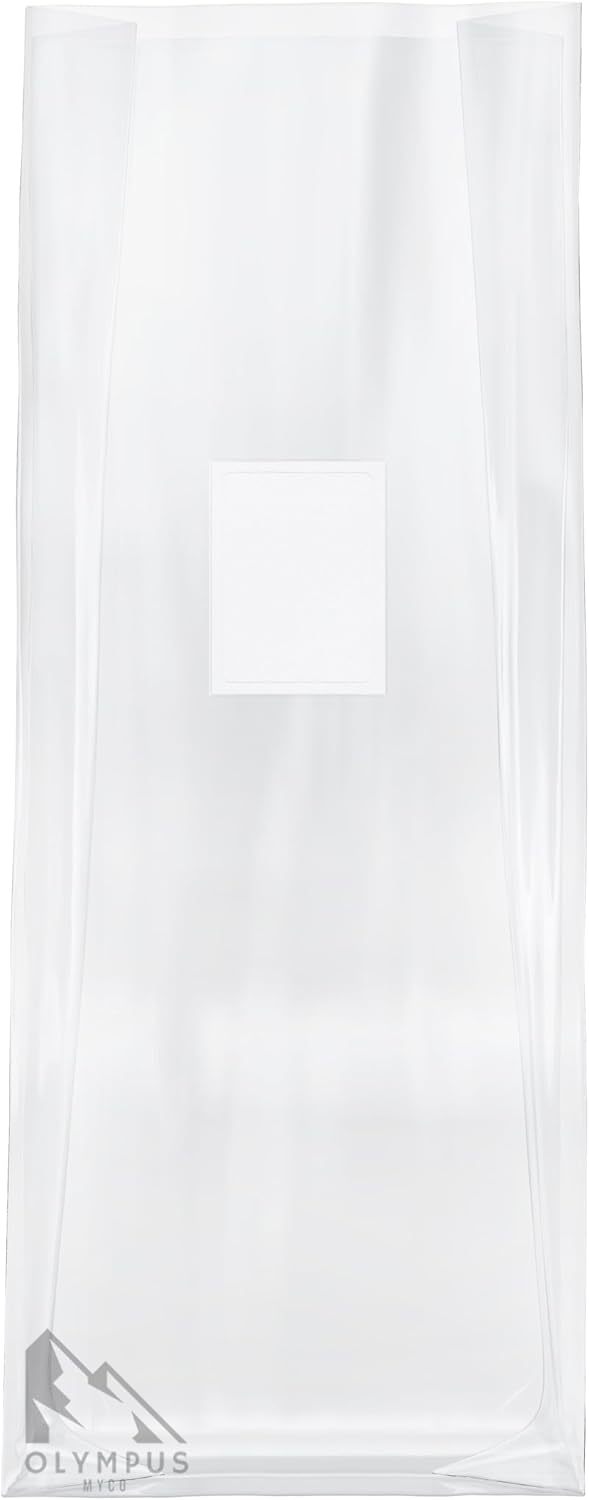 Lightning Bags - 60 Pack Mushroom Grow Bags for Substrate | Dual-Sided 0.5 Micron Filter Patch | Autoclavable, 3 Mil Thick, XLS Large (10" x 5.5" x 26")