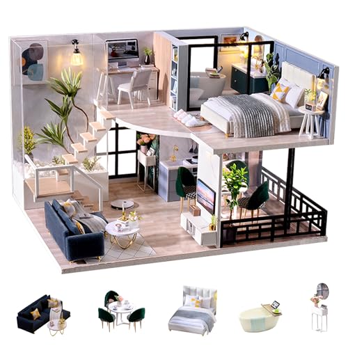 Flever Wooden DIY House Kit, Miniature with Furniture, Creative Craft