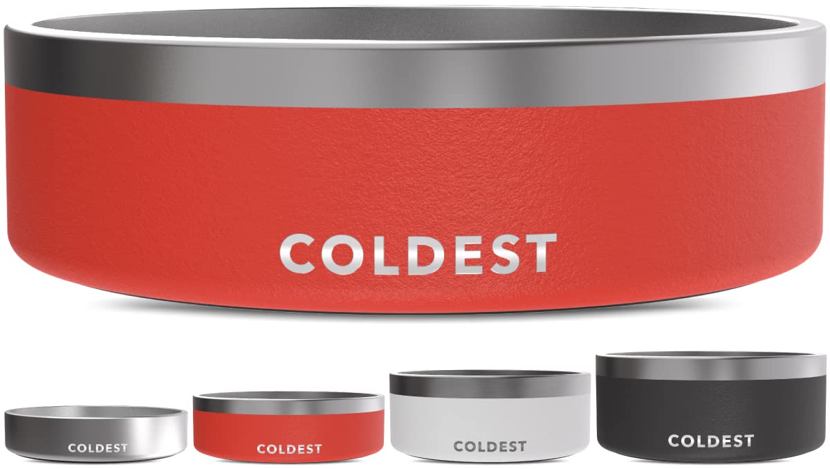 Coldest Dog Bowl - Anti Rust Metal & Non Slip Dog Bowls Large, Spill Proof Heavy Duty 3 Layers Insulated Dog Bowl - Food and Water Bowl for Dogs, Cats & Pets, Dishwasher Safe (42 oz, Crimson Red)