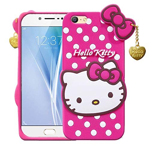 Image of Unirock Hello Kitty Back Case Cover for Vivo V5| 3D Cute Hello Kitty Case |Soft Silicone Rubber Back Cover with Pendant Kitty Cover for Vivo V5 (Pink)