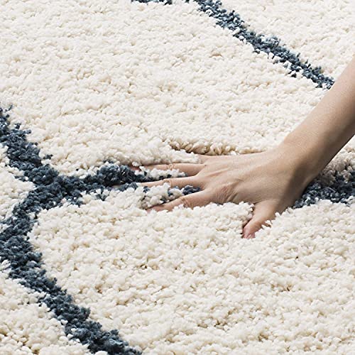 Image of Fur Shaggy Rectangular Rugs And Carpets, Modern Plush Area Rug For Bedroom Living Room Floor Mat Bedside Home Decor Carpet (3X5 Feet, Ivory|Slate Blue)