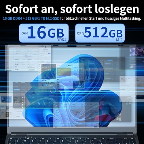 Amita 16 Touchscreen Laptop | i3-8109U(up to 3.6GHz), 16GB RAM, 512GB SSD, RGB Hintergrundbeleuchtete Tastatur, Gesicht- & Fingerabdruck-Login, 180° Scharnier, Win 11 Pro & Office (512GB SSD)