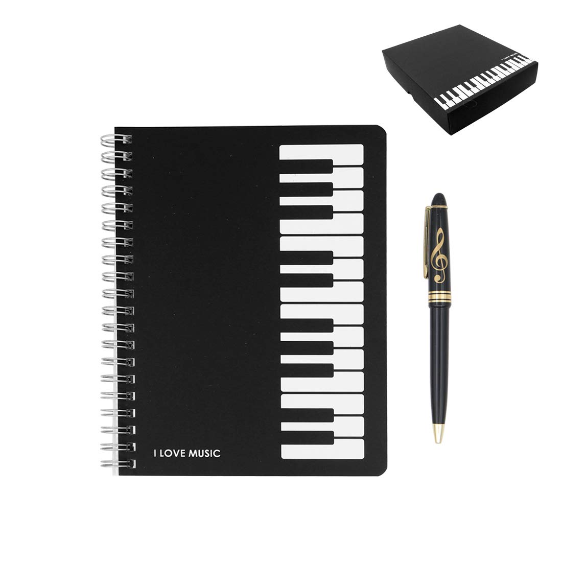Exquisite 2 in 1 Music Theme Stationery Gift Box Set Includes 1pc Loose Leaf Notebook and 1pc Roller Ball Pen for Father's Day Gift Kids School
