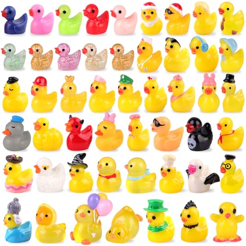 TINKRSTUFF 50PCS Mini Resin Animals Assorted Styles Cute Tiny Ducks Miniature Duck Figures to Hide Little Animal Bulk for Topper Desk Garden Dollhouse Landscape Aquarium Ornaments DIY Crafts & Decor