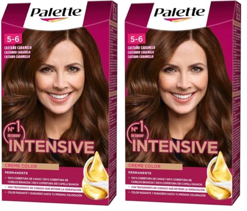 Schwarzkopf Palette Intensive Creme Color- Tono 5.6 cabello Castaño - Coloración Permanente de Cuidado con Aceite de Marula – Óptima cobertura de canas – Color duradero hasta 8 semanas (Paquete de 2)